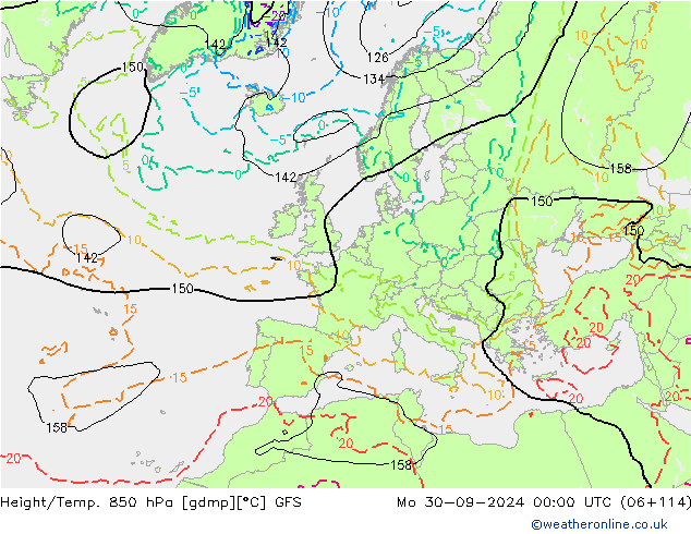 Hoogte/Temp. 850 hPa GFS ma 30.09.2024 00 UTC