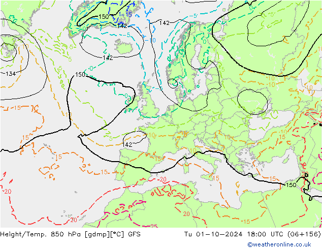 Z500/Rain (+SLP)/Z850 GFS  01.10.2024 18 UTC