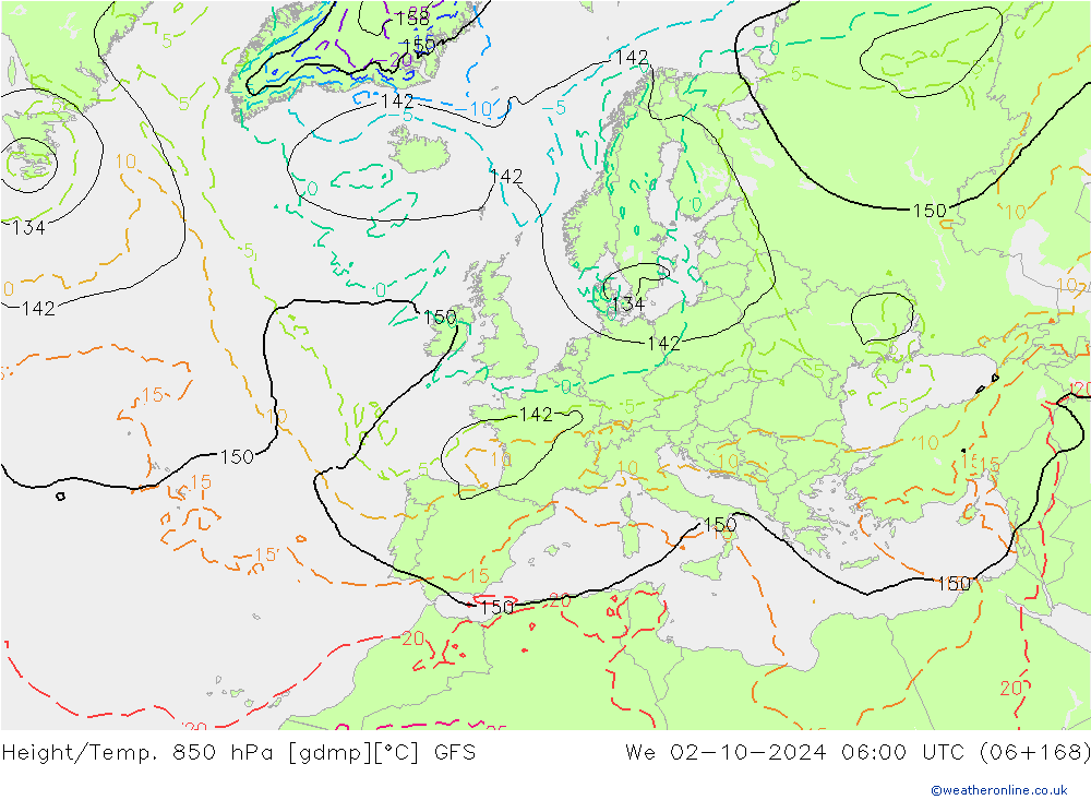 Z500/Rain (+SLP)/Z850 GFS We 02.10.2024 06 UTC