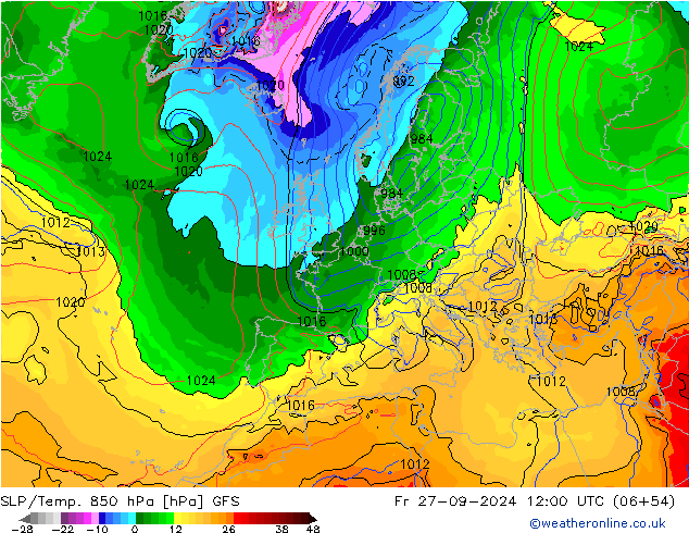 SLP/Temp. 850 hPa GFS  27.09.2024 12 UTC