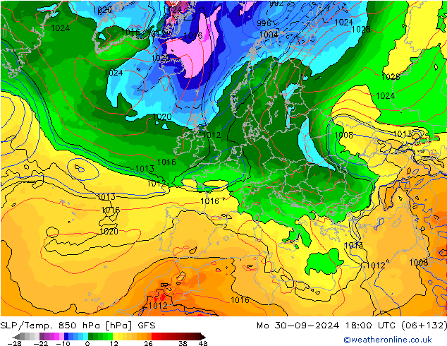 SLP/Temp. 850 hPa GFS Seg 30.09.2024 18 UTC