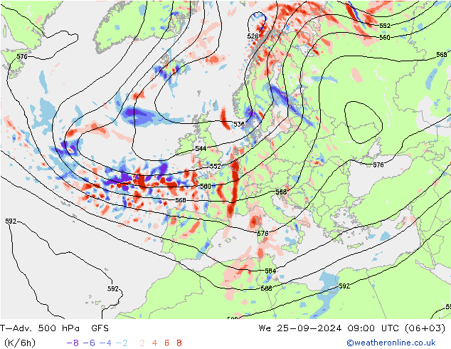 T-Adv. 500 hPa GFS We 25.09.2024 09 UTC