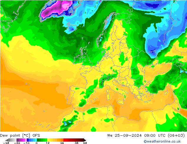 Dauwpunt GFS wo 25.09.2024 09 UTC