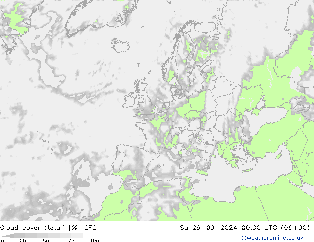 Cloud cover (total) GFS Su 29.09.2024 00 UTC