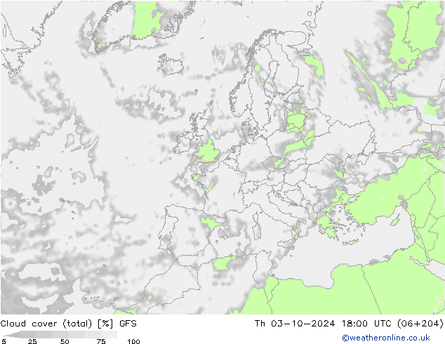 Nuages (total) GFS jeu 03.10.2024 18 UTC