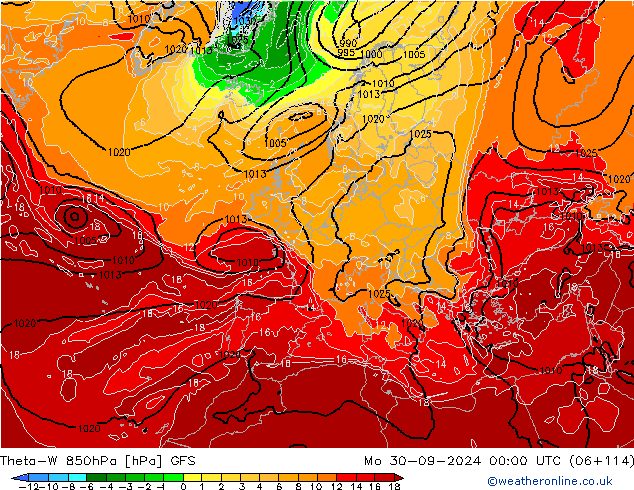 Theta-W 850hPa GFS Mo 30.09.2024 00 UTC