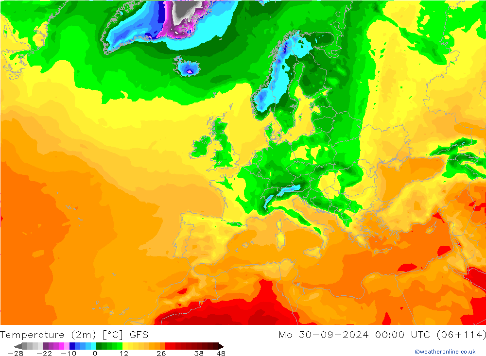 Sıcaklık Haritası (2m) GFS Pzt 30.09.2024 00 UTC