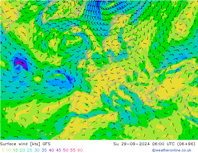 Rüzgar 10 m GFS Paz 29.09.2024 06 UTC