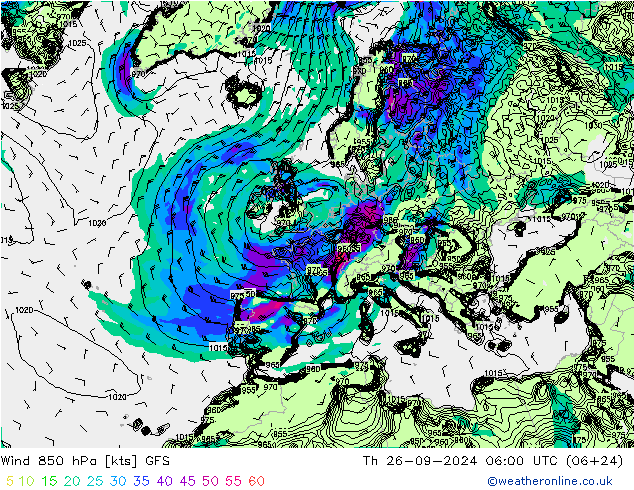 Vento 850 hPa GFS Qui 26.09.2024 06 UTC