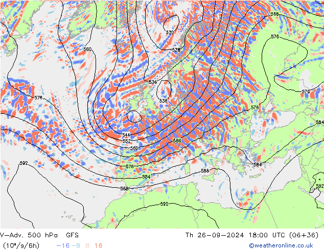 V-Adv. 500 hPa GFS czw. 26.09.2024 18 UTC