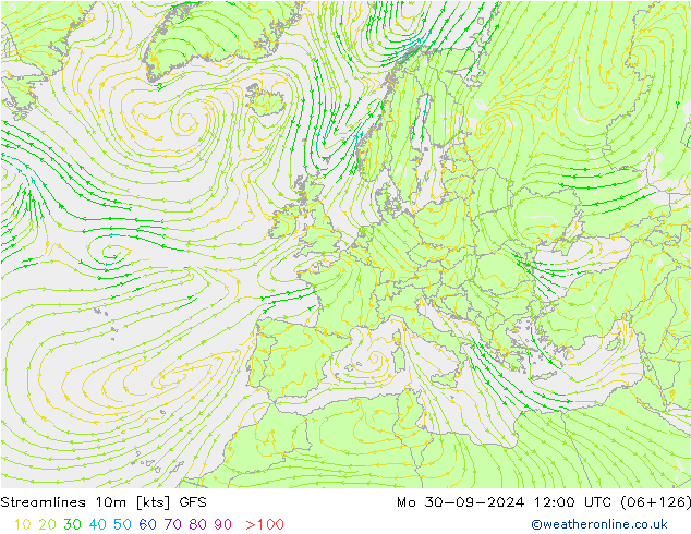 Streamlines 10m GFS Po 30.09.2024 12 UTC