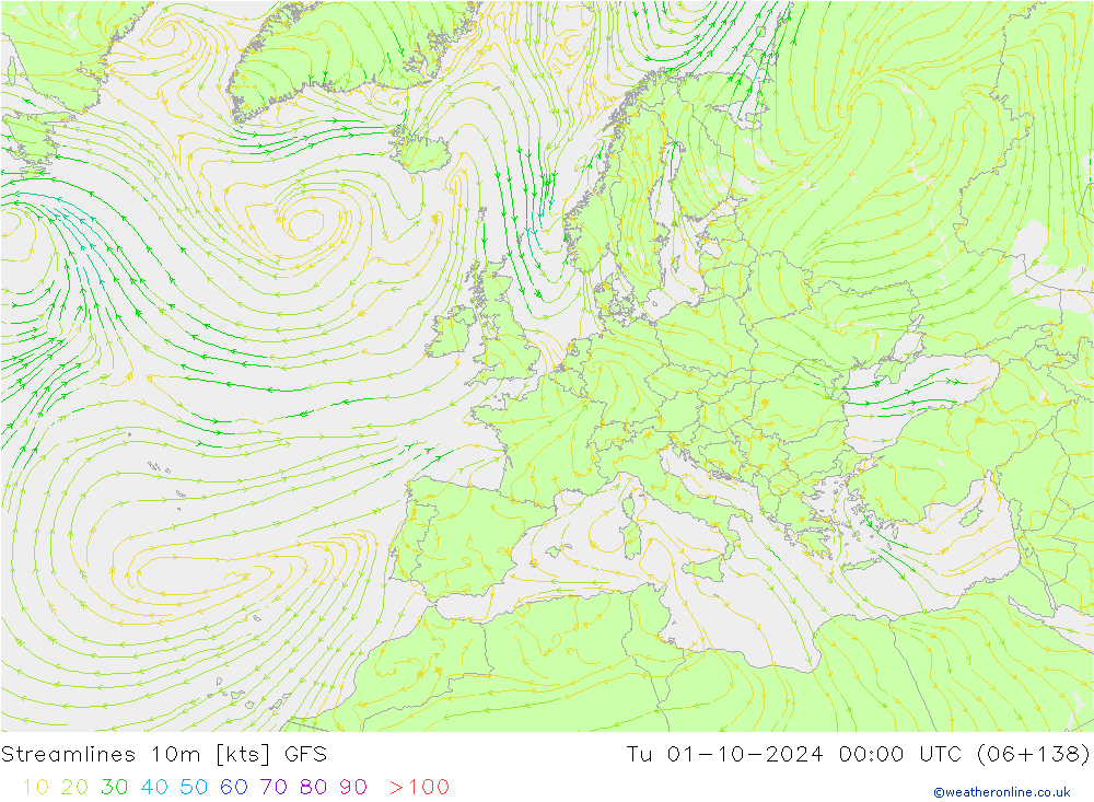 Stroomlijn 10m GFS di 01.10.2024 00 UTC