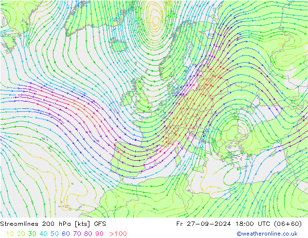 Rüzgar 200 hPa GFS Cu 27.09.2024 18 UTC