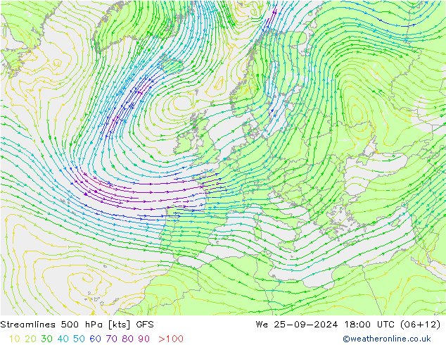 Stroomlijn 500 hPa GFS wo 25.09.2024 18 UTC