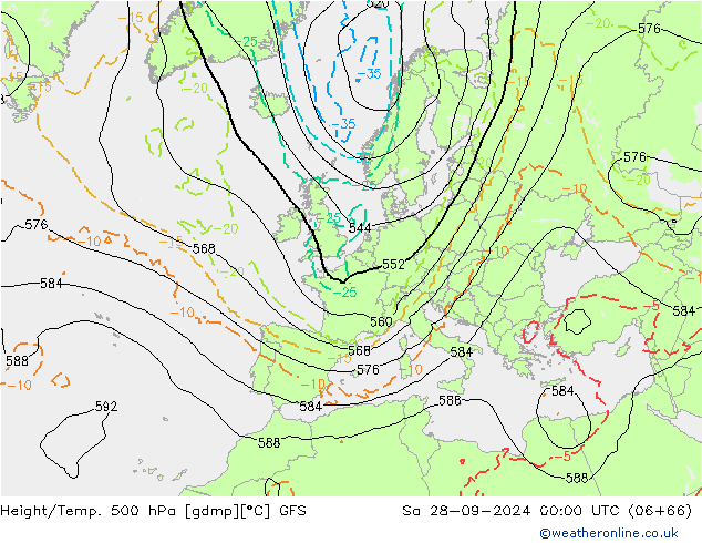 Hoogte/Temp. 500 hPa GFS za 28.09.2024 00 UTC