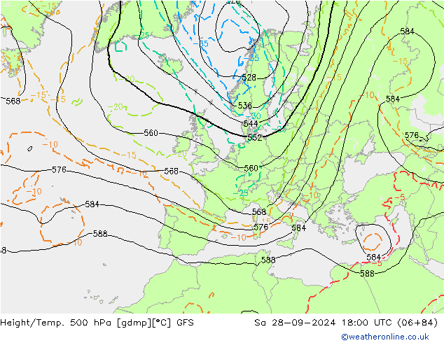 Z500/Rain (+SLP)/Z850 GFS Sa 28.09.2024 18 UTC