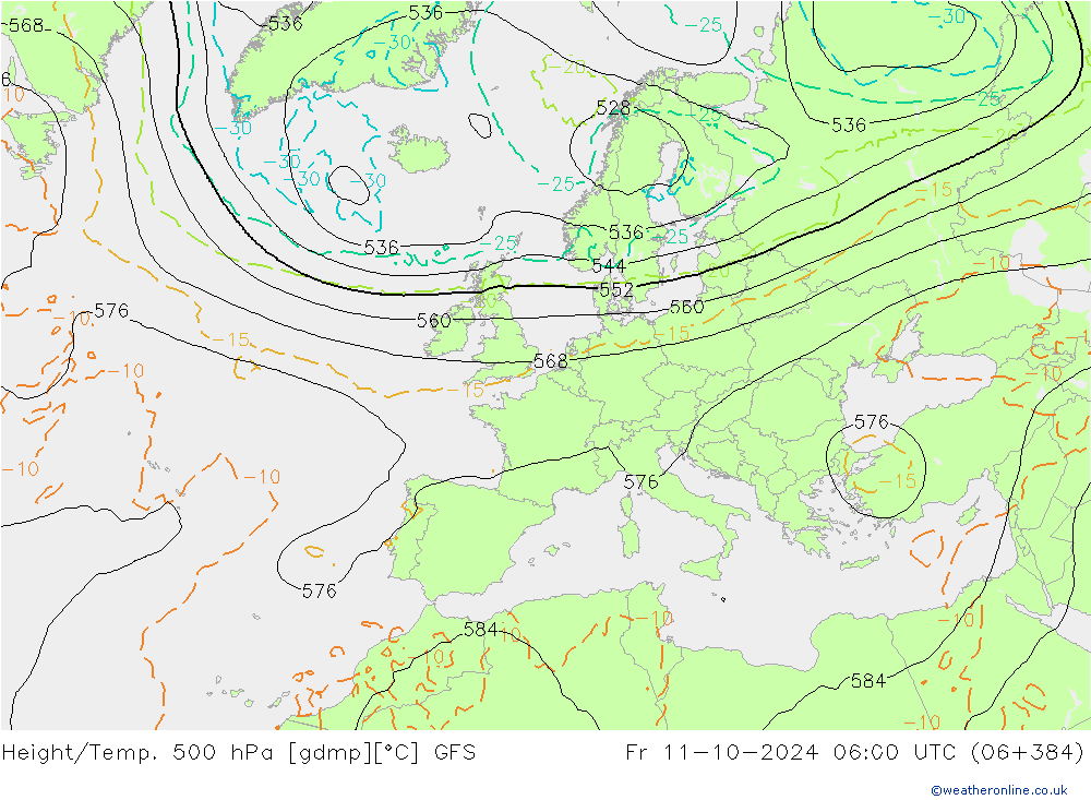 Z500/Rain (+SLP)/Z850 GFS pt. 11.10.2024 06 UTC