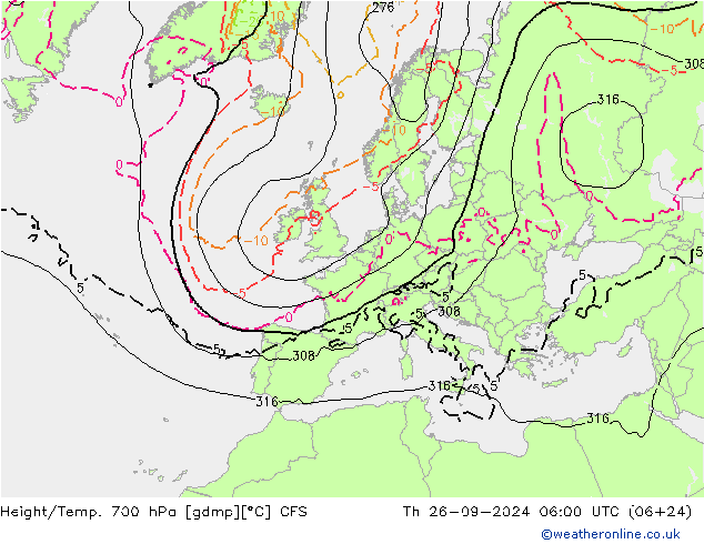 Yükseklik/Sıc. 700 hPa GFS Per 26.09.2024 06 UTC