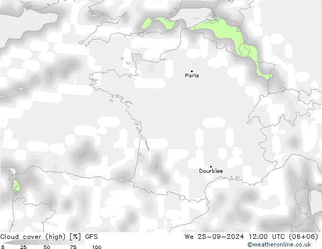 Nuages (élevé) GFS mer 25.09.2024 12 UTC