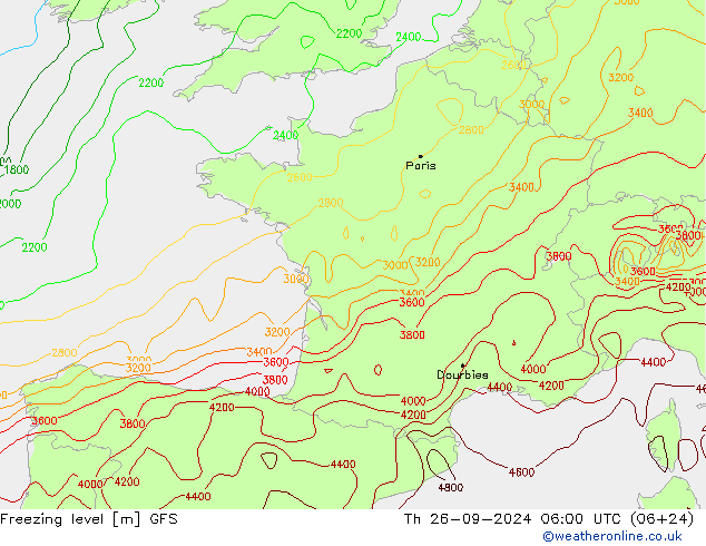 Nulgradenniveau GFS do 26.09.2024 06 UTC