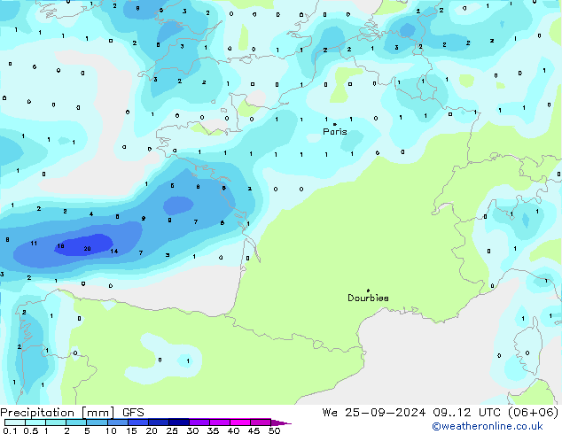 Precipitation GFS We 25.09.2024 12 UTC