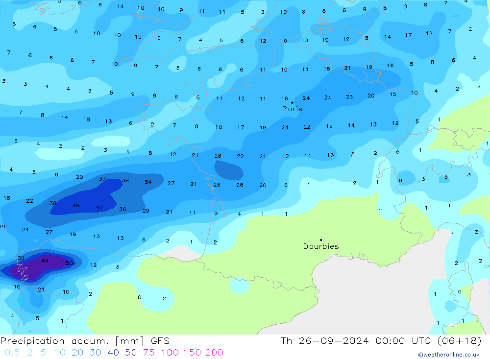 Precipitation accum. GFS чт 26.09.2024 00 UTC