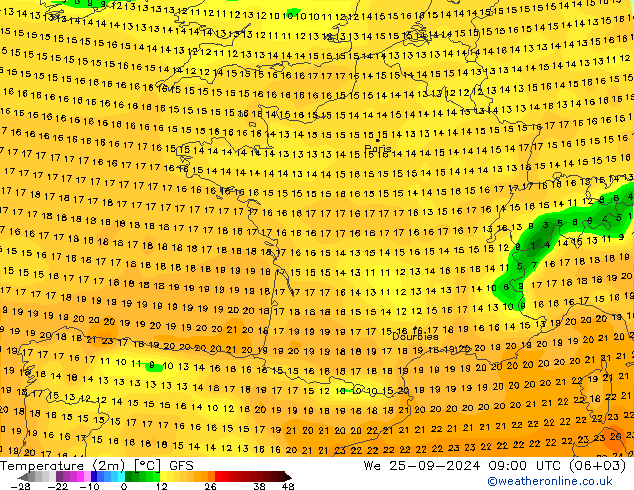 Temperature (2m) GFS St 25.09.2024 09 UTC