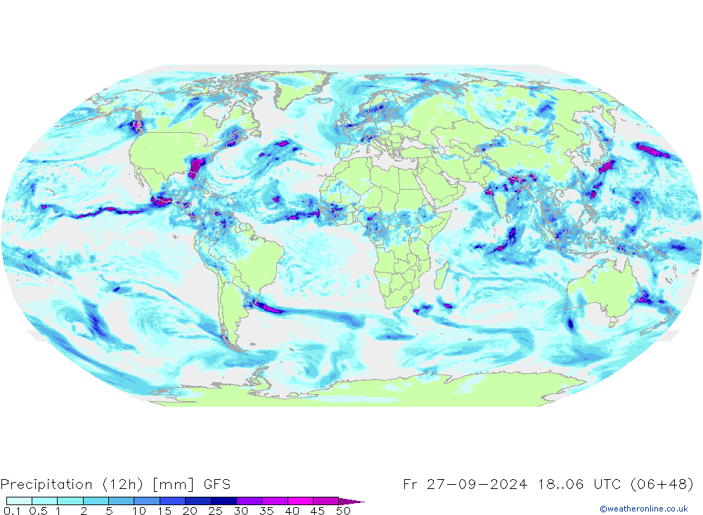 Precipitation (12h) GFS Fr 27.09.2024 06 UTC