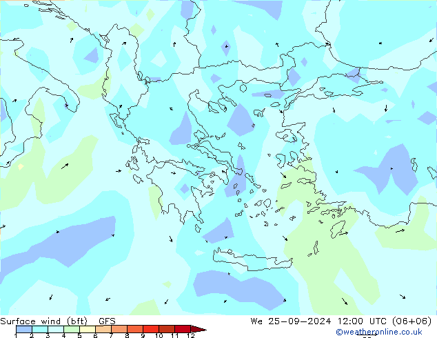 Surface wind (bft) GFS We 25.09.2024 12 UTC