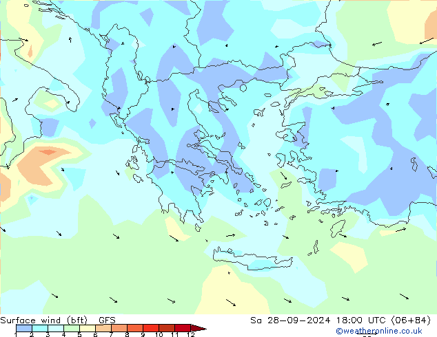 Surface wind (bft) GFS Sa 28.09.2024 18 UTC