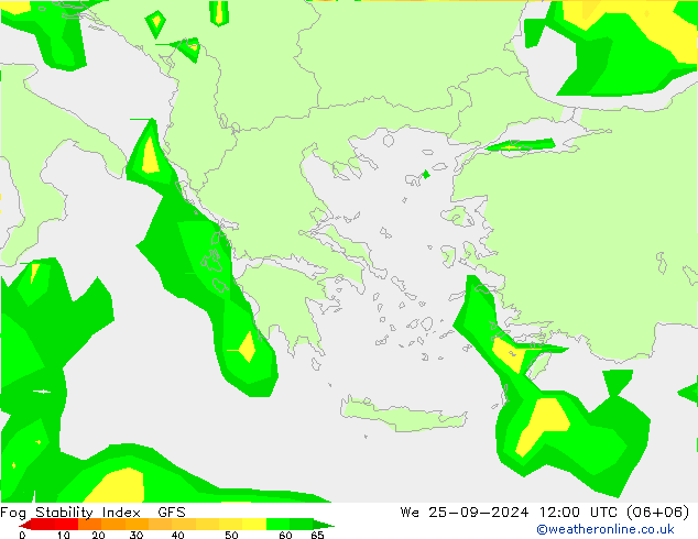 Fog Stability Index GFS śro. 25.09.2024 12 UTC