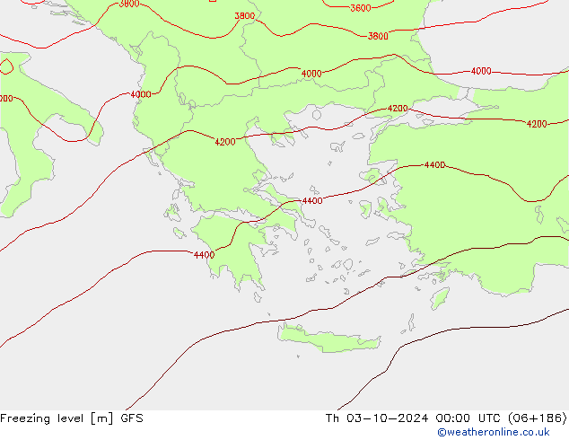 Freezing level GFS czw. 03.10.2024 00 UTC