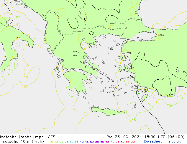 Isotaca (mph) GFS mié 25.09.2024 15 UTC