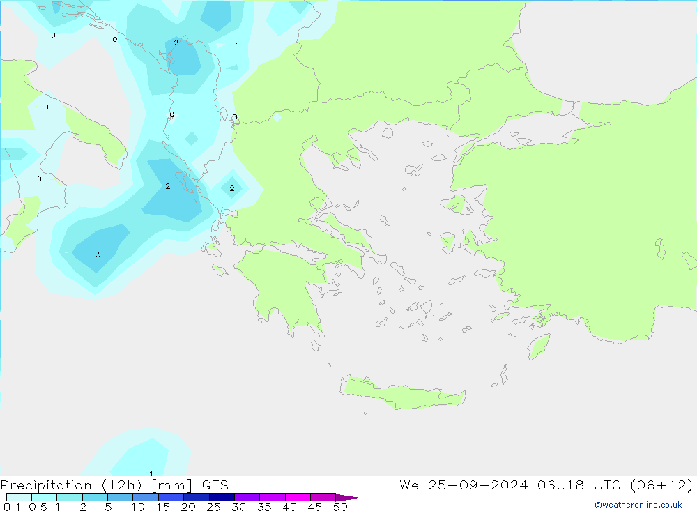 Precipitación (12h) GFS mié 25.09.2024 18 UTC