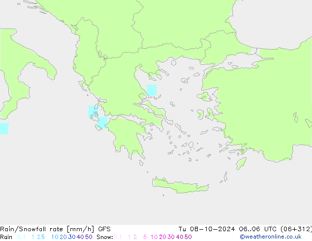 Rain/Snowfall rate GFS вт 08.10.2024 06 UTC