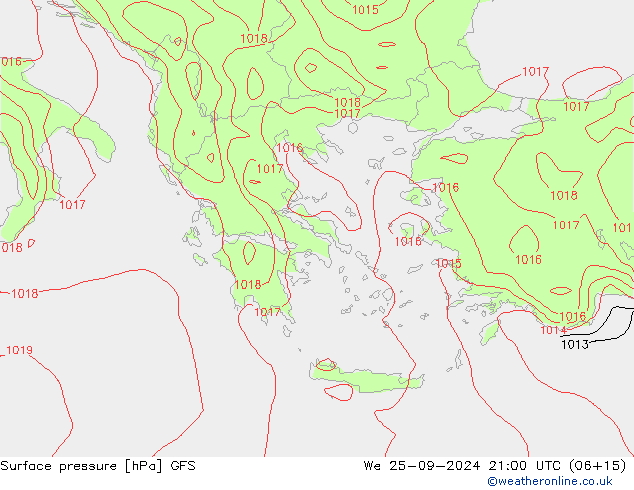 Presión superficial GFS mié 25.09.2024 21 UTC