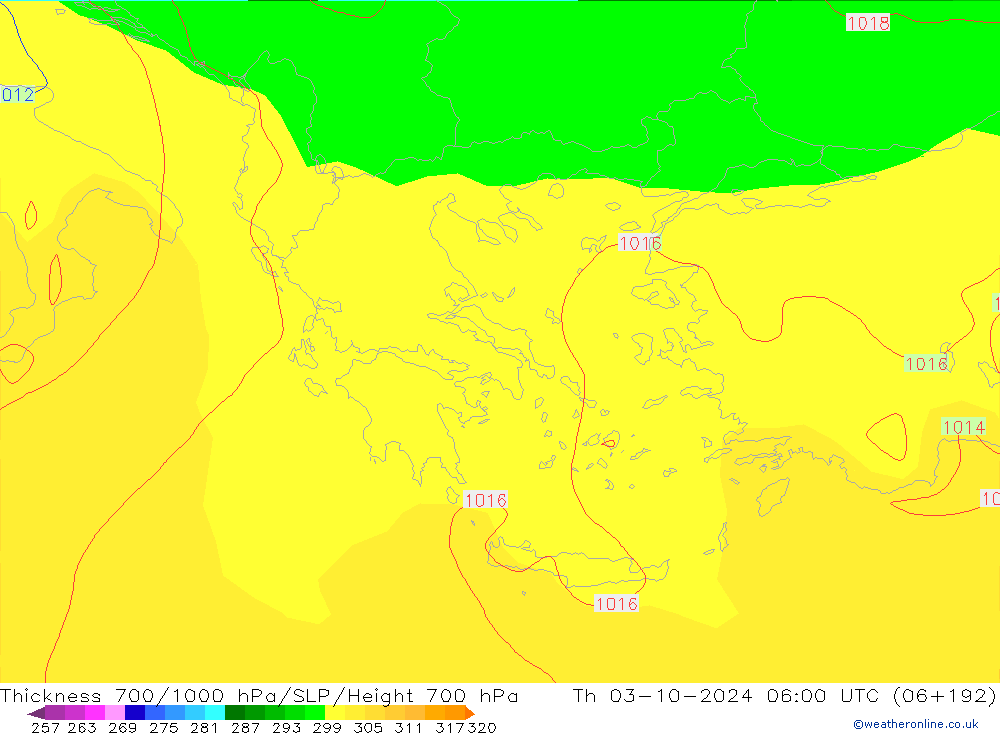 Thck 700-1000 hPa GFS Říjen 2024