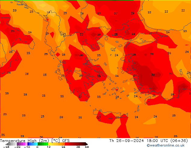 Höchstwerte (2m) GFS Do 26.09.2024 18 UTC