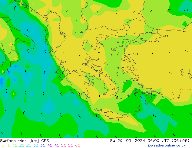 Surface wind GFS Su 29.09.2024 06 UTC