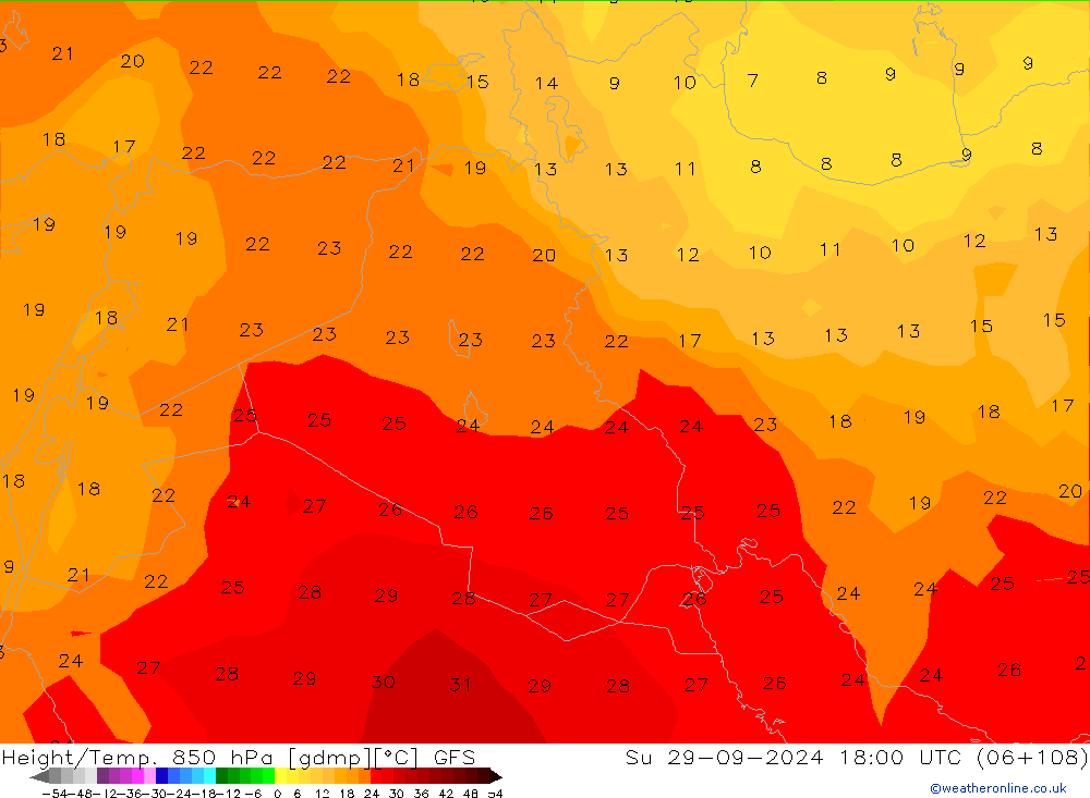 Z500/Yağmur (+YB)/Z850 GFS Paz 29.09.2024 18 UTC