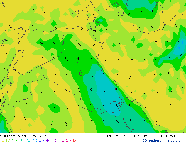 ветер 10 m GFS чт 26.09.2024 06 UTC