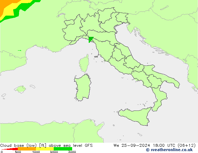 Höhe untere Wolkengrenze GFS Mi 25.09.2024 18 UTC