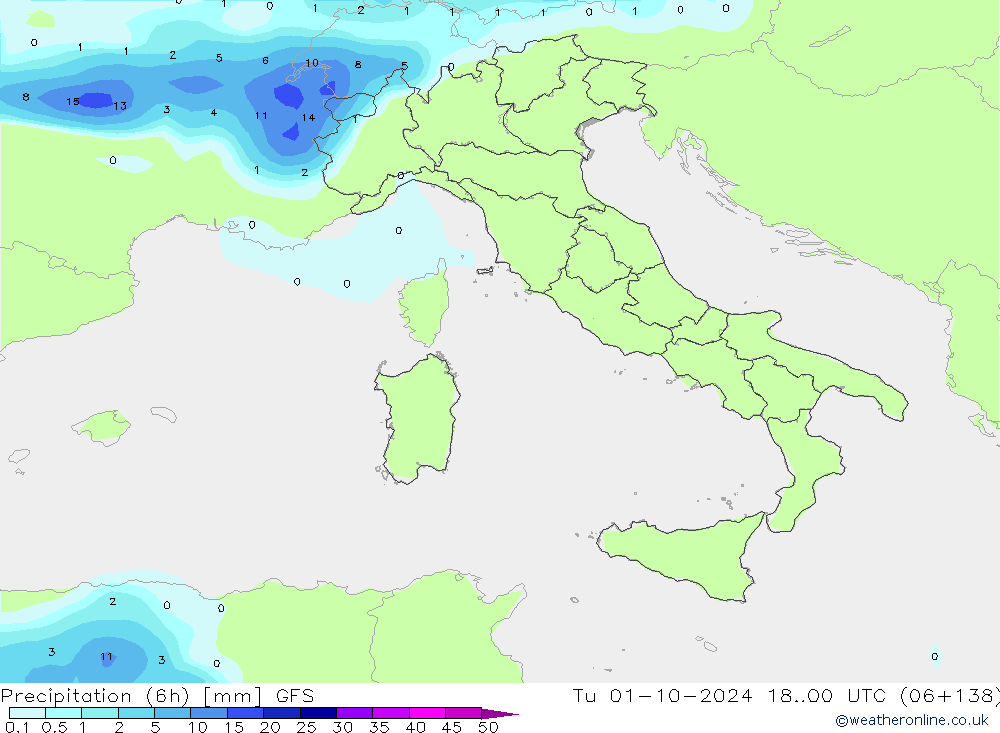 Precipitación (6h) GFS mar 01.10.2024 00 UTC