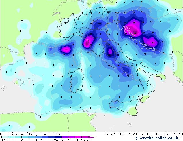 Precipitation (12h) GFS Fr 04.10.2024 06 UTC