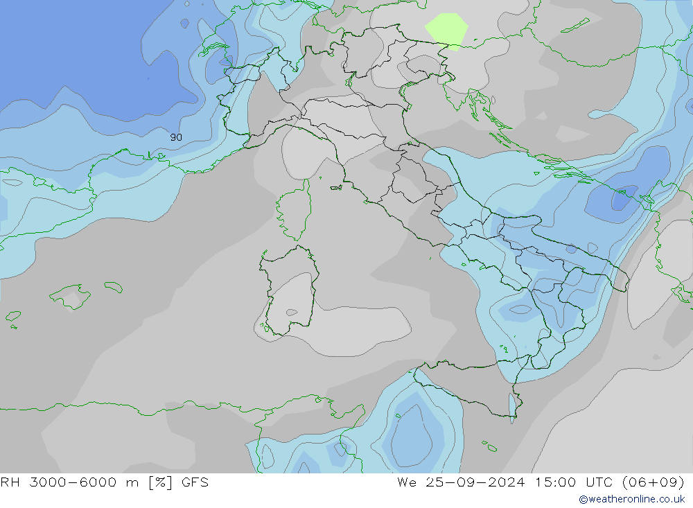 RH 3000-6000 m GFS Qua 25.09.2024 15 UTC