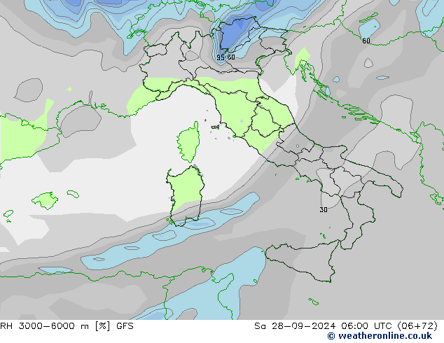 RH 3000-6000 m GFS Sa 28.09.2024 06 UTC