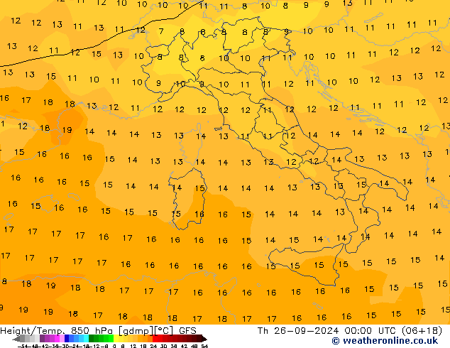 Height/Temp. 850 hPa GFS Čt 26.09.2024 00 UTC