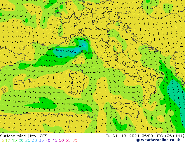 Surface wind GFS Tu 01.10.2024 06 UTC