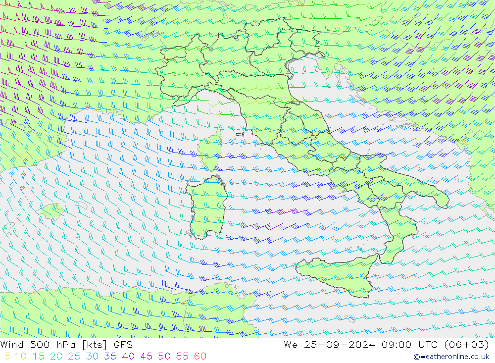 Vent 500 hPa GFS mer 25.09.2024 09 UTC