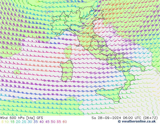 wiatr 500 hPa GFS so. 28.09.2024 06 UTC